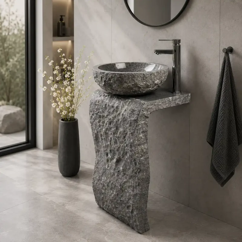 Volcanic Stone Sculptural Pedestal Basin