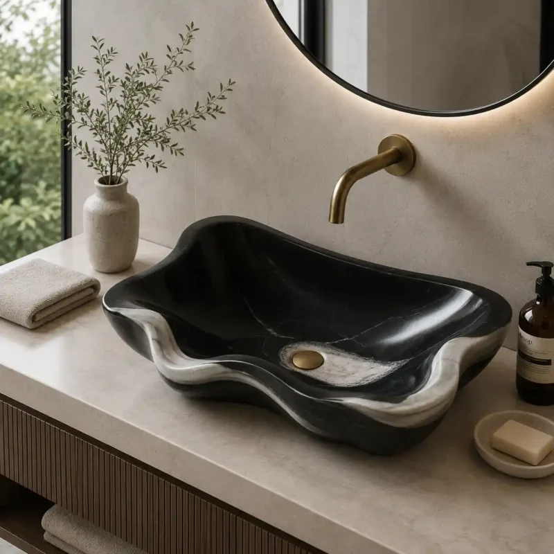 Noir Wave Marble Vessel Basin