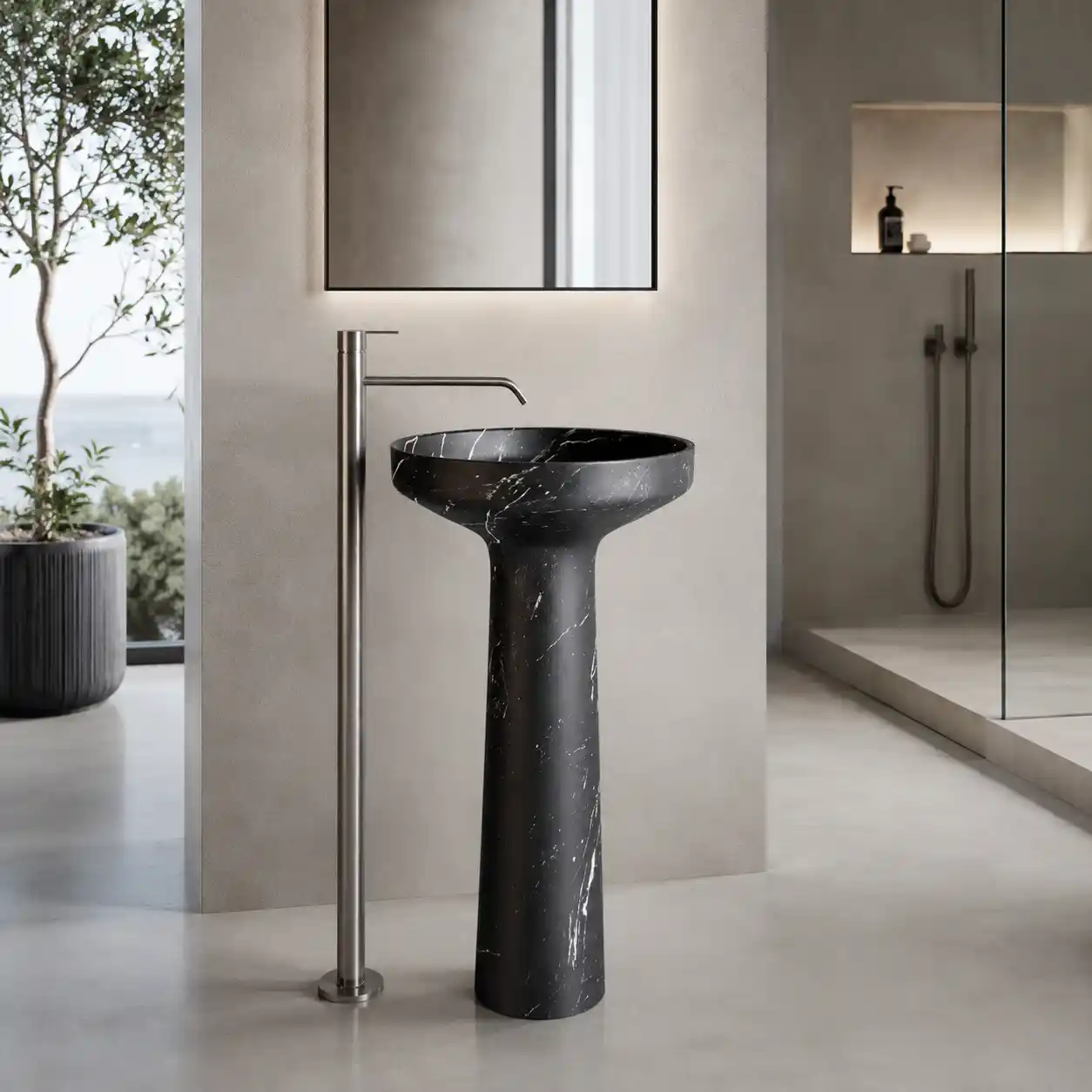 Nero Marquina Marble Pedestal Basin