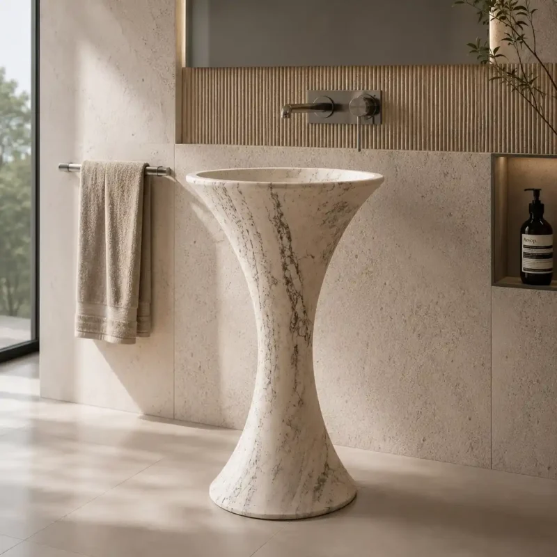 Hourglass Marble Pedestal Basin