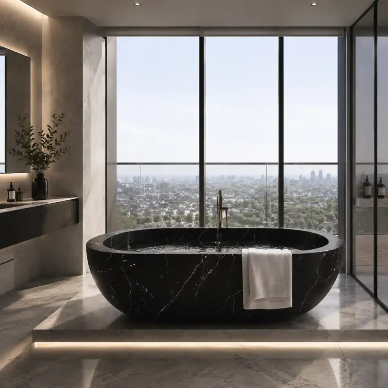 Black Marquina Marble Oval Bathtub