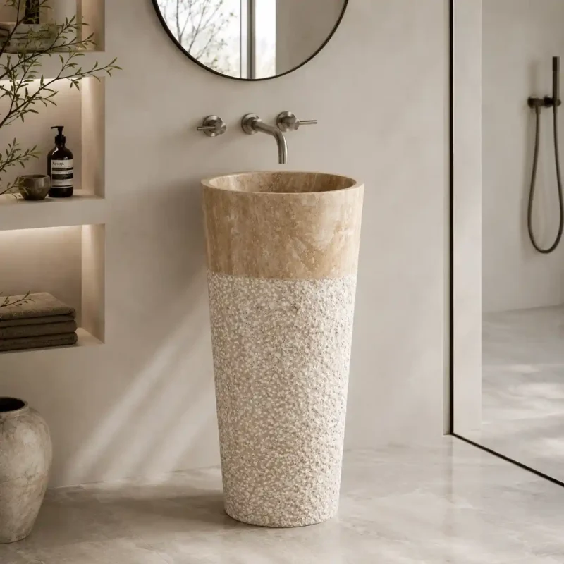 Travertine Textured Pedestal Basin