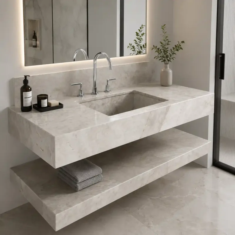 Ivory Travertine Floating Vanity