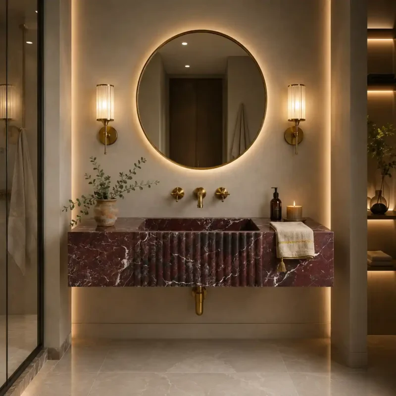 Rosso Levanto Fluted Floating Vanity
