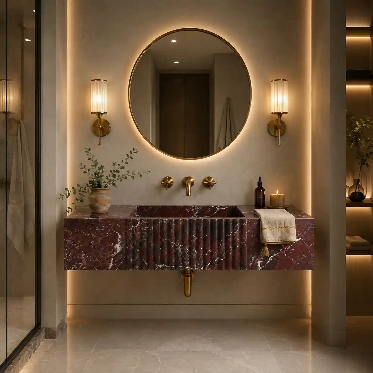 Rosso Levanto Fluted Floating Vanity