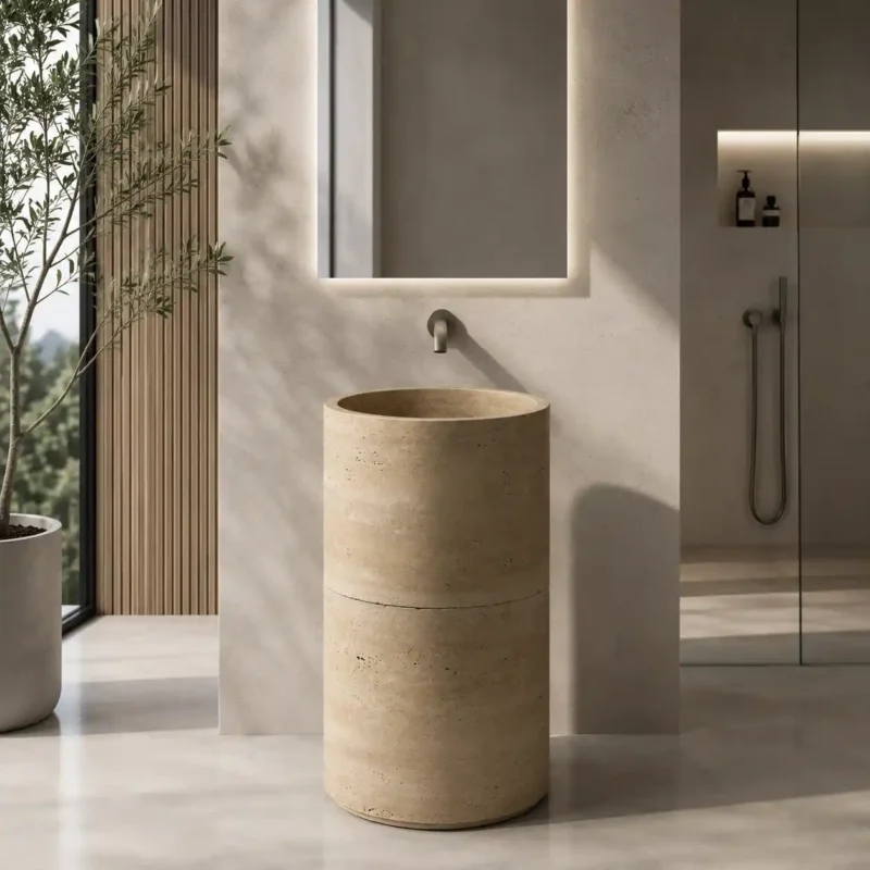 Travertine Pedestal Basin