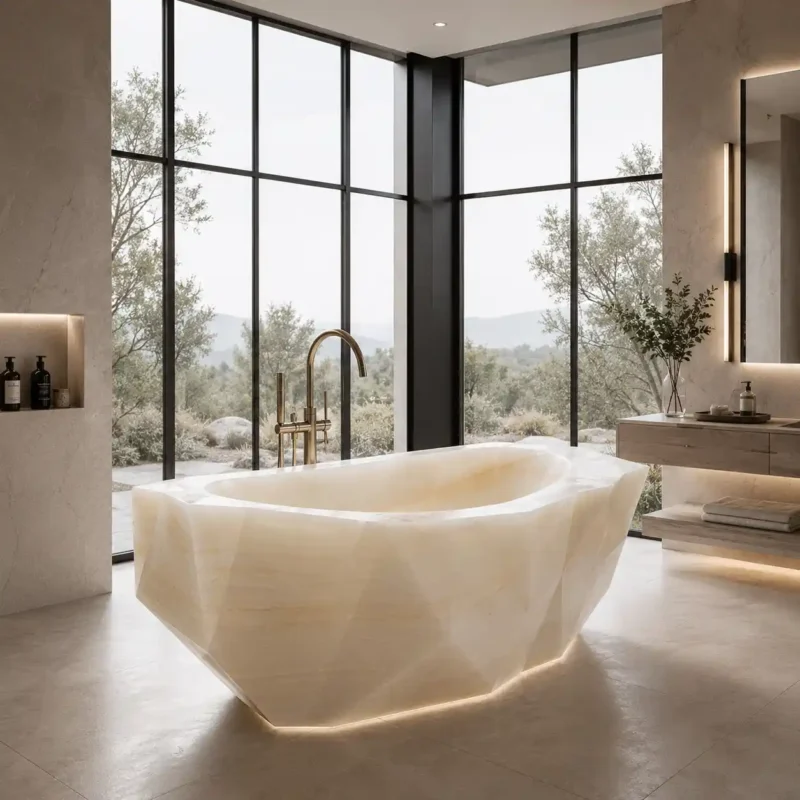 Faceted Honey Onyx Luxury Bathtub