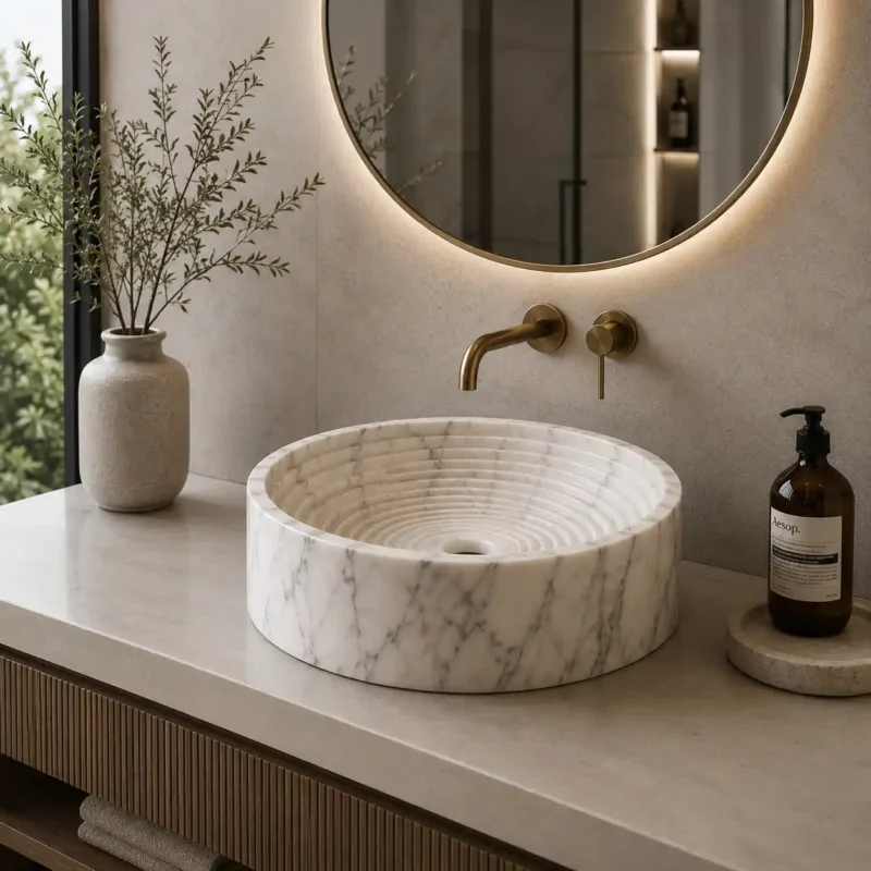 Carrara Ripple Marble Countertop Basin