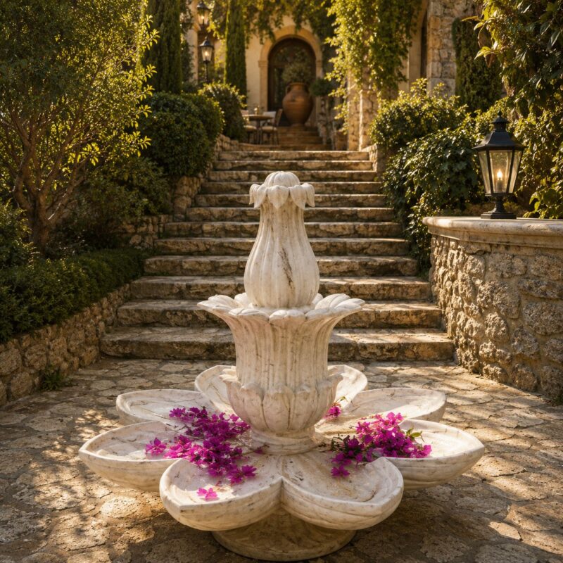 Blooming Lotus Marble Fountain