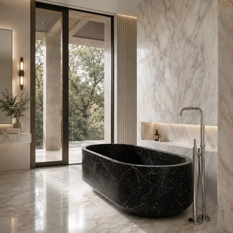 Black Marquina Marble Freestanding Bathtub