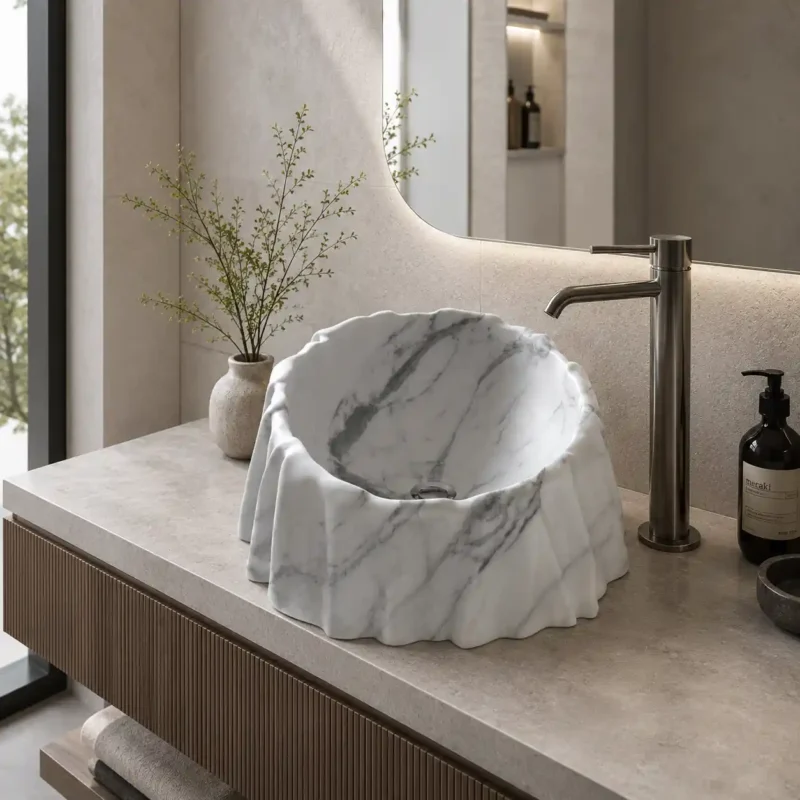Fluted Carrara Marble Vessel Basin