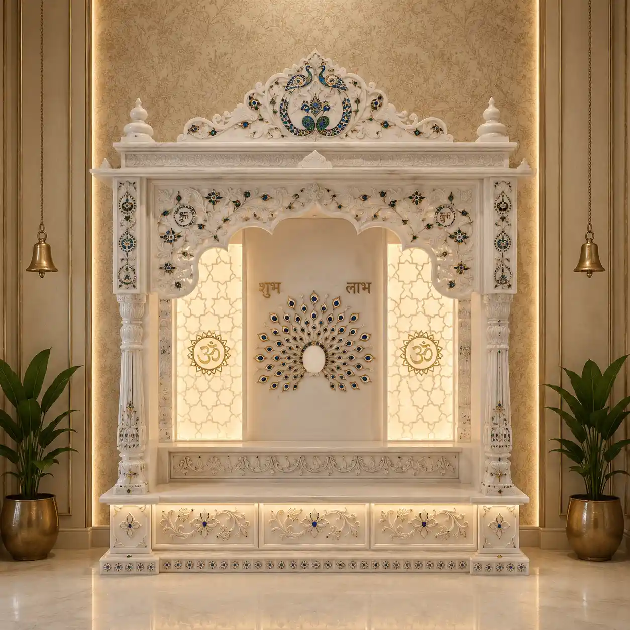 Peacock Stone Inlay Vietnam White Marble Home Temple