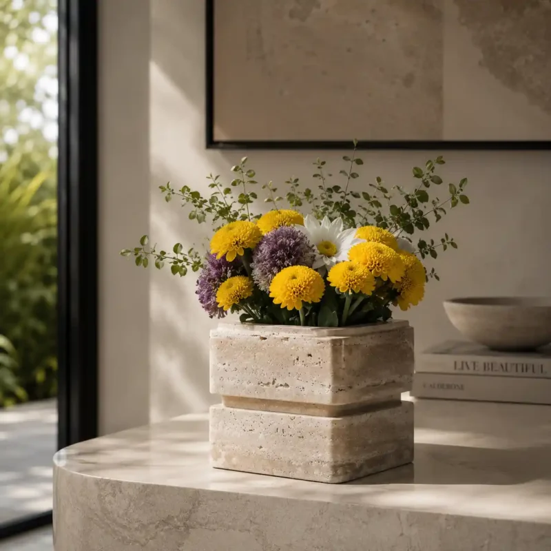 Travertine Block Tabletop Planter