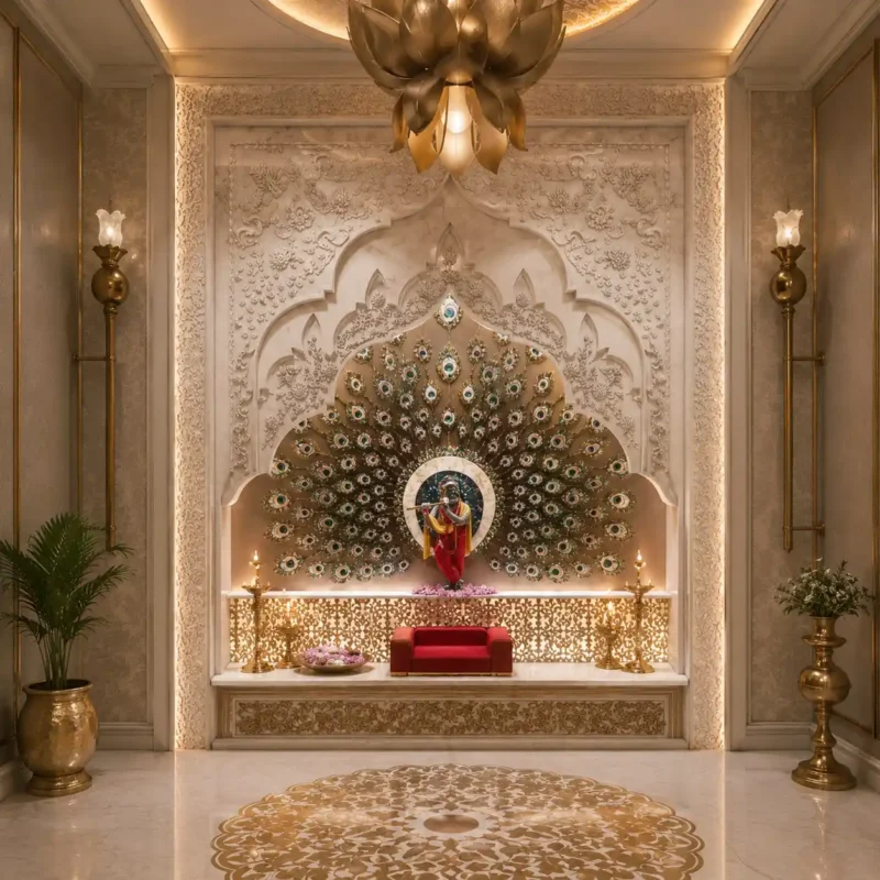 Royal Peacock Krishna Marble Temple