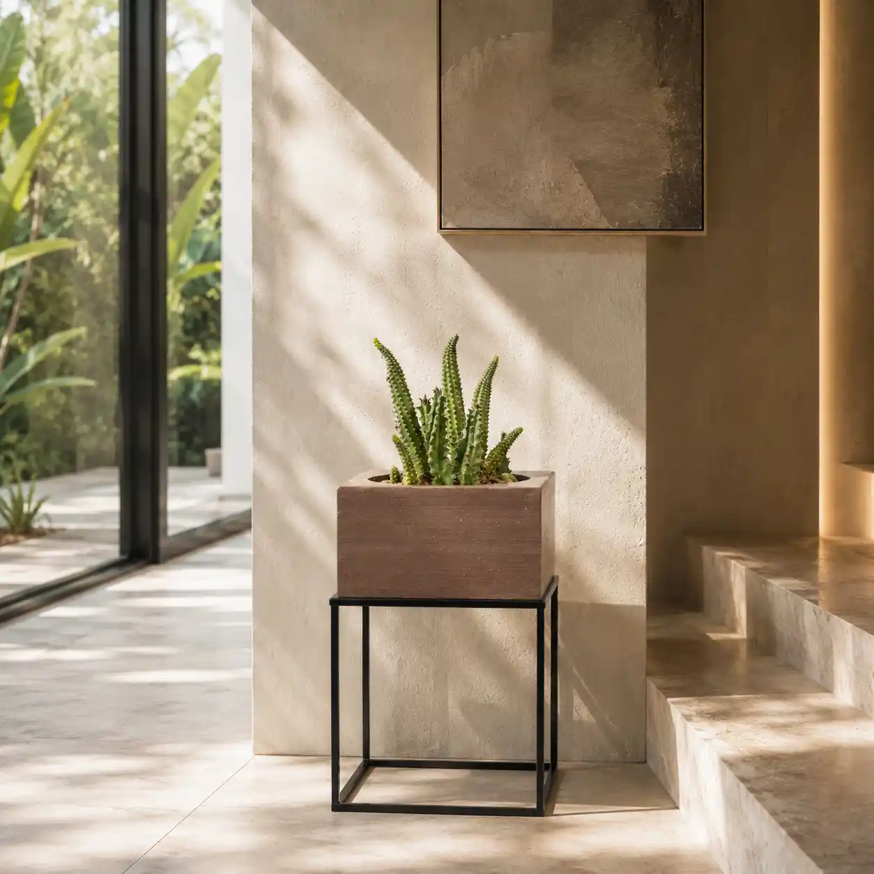 Modern Cube Planter with Metal Stand