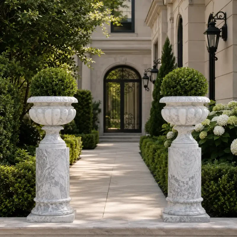 Imperial Marble Pedestal Planter Set