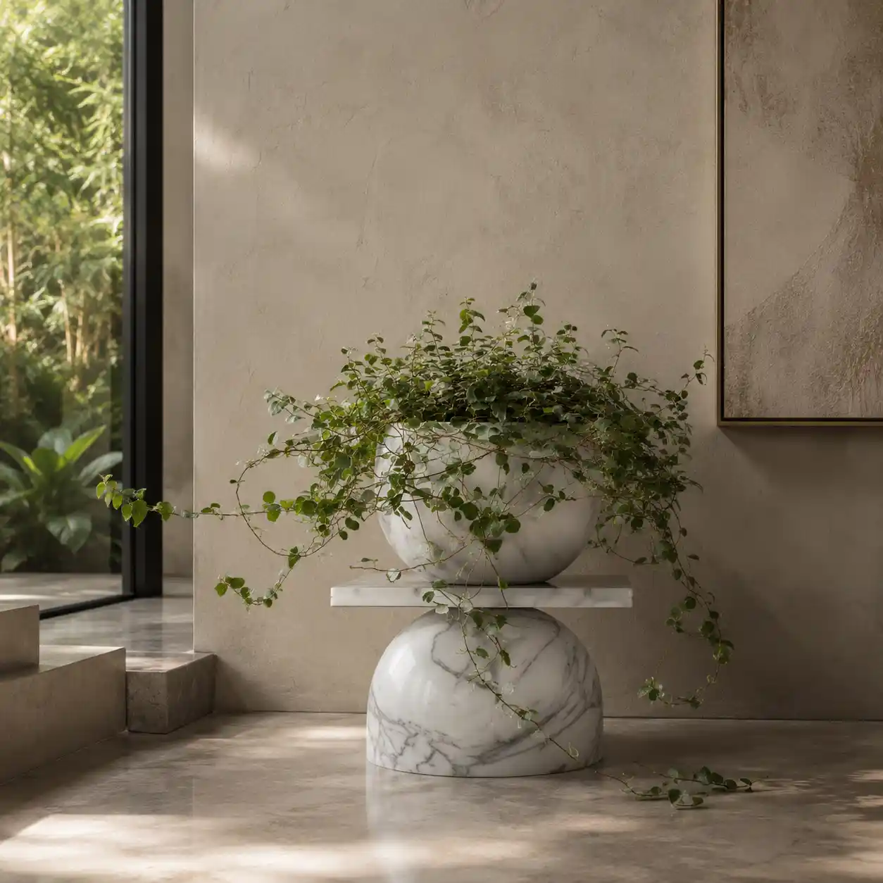 Marble Pedestal Bowl Planter