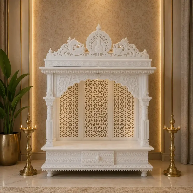Peacock Jaali Vietnam White Marble Home Temple