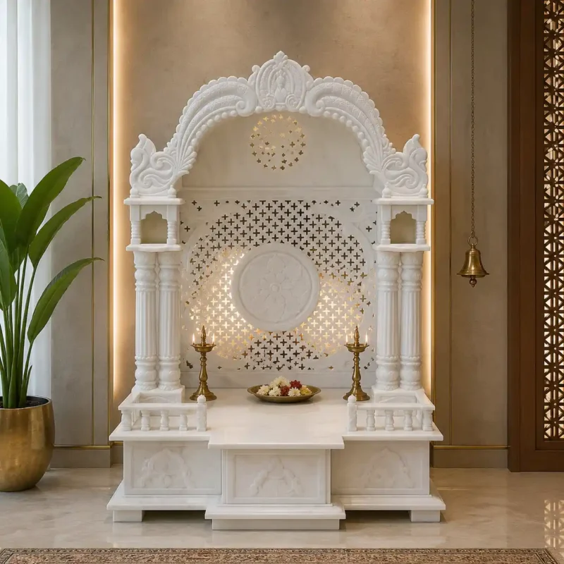 Divine Jaali Vietnam White Marble Mandir