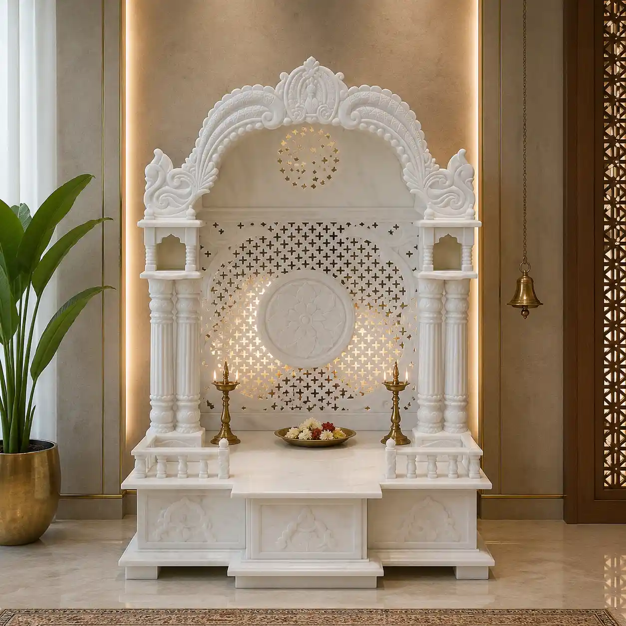 Divine Jaali Vietnam White Marble Mandir