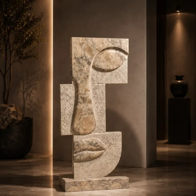 Cubist Visage Marble Sculpture