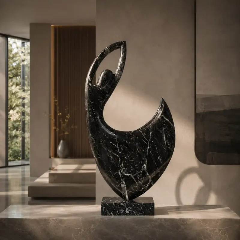 Abstract Black Marble Harmony Sculpture