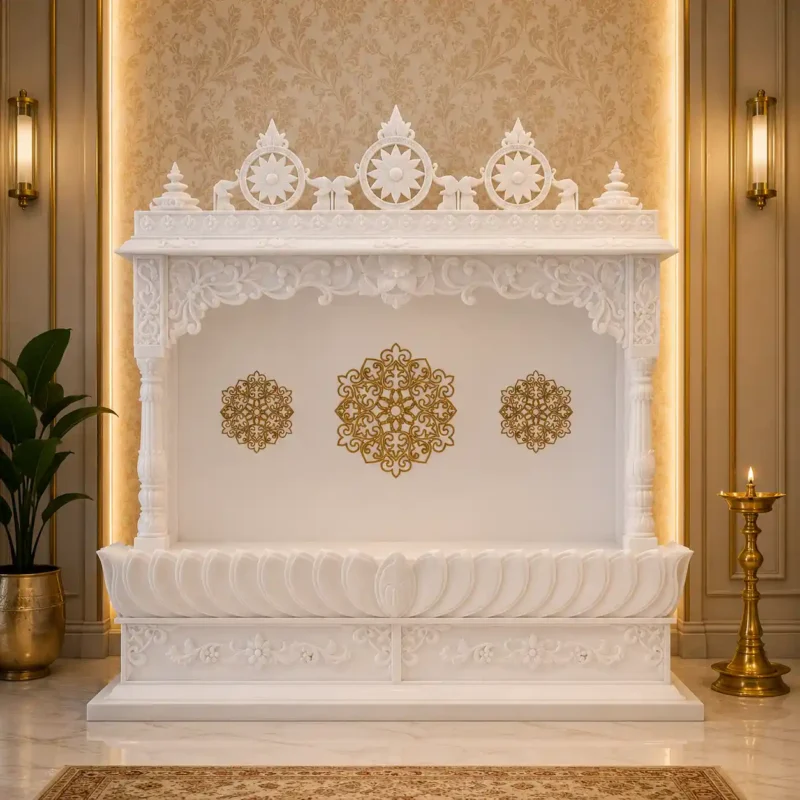 Padma Brass Inlay Vietnam White Marble Mandir