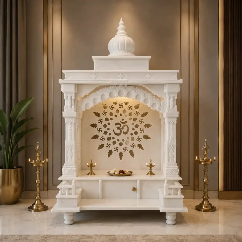 Om Aura Vietnam White Marble Mandir