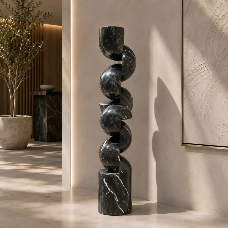 Obsidian Totem Marble Sculpture