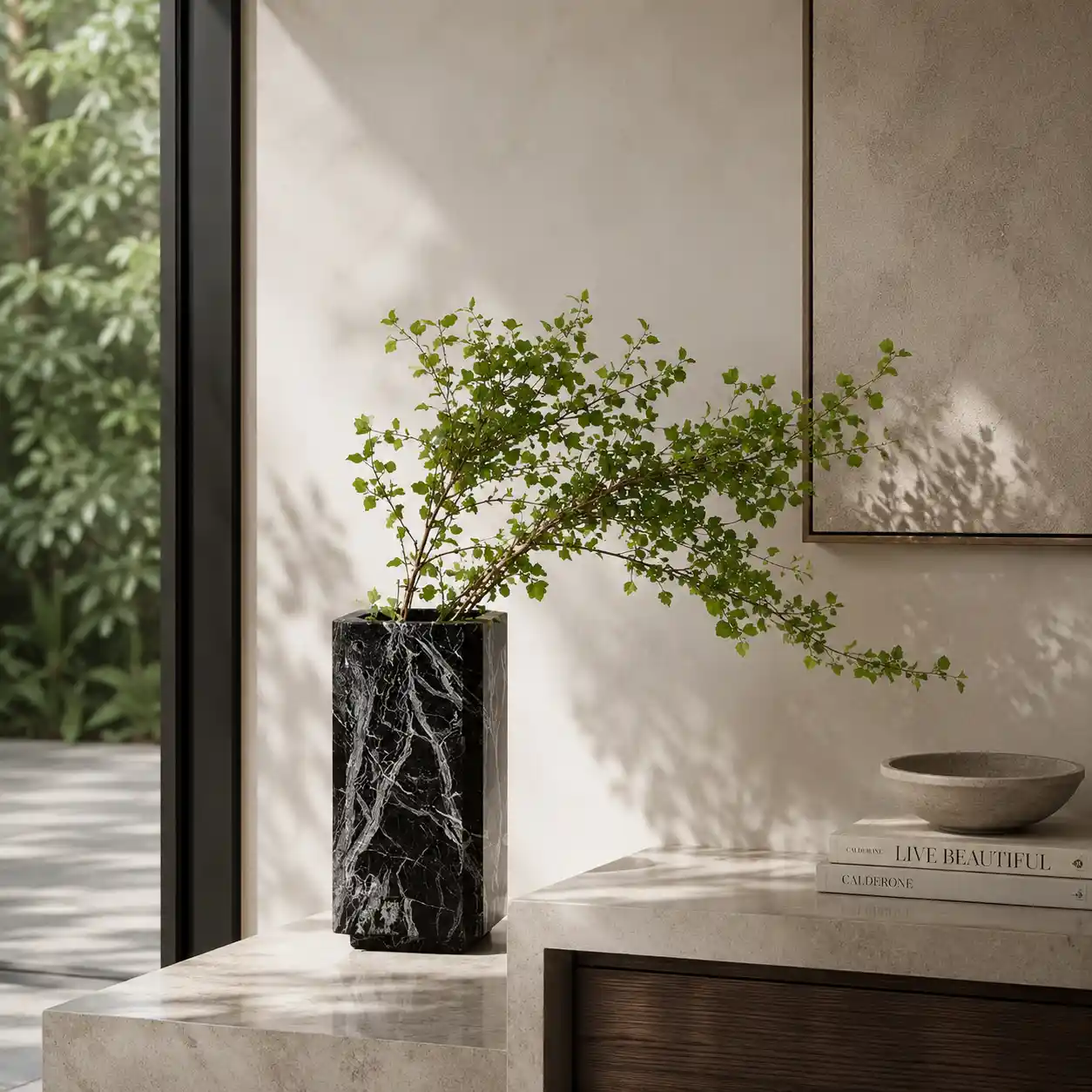 Noir Marble Column Planter
