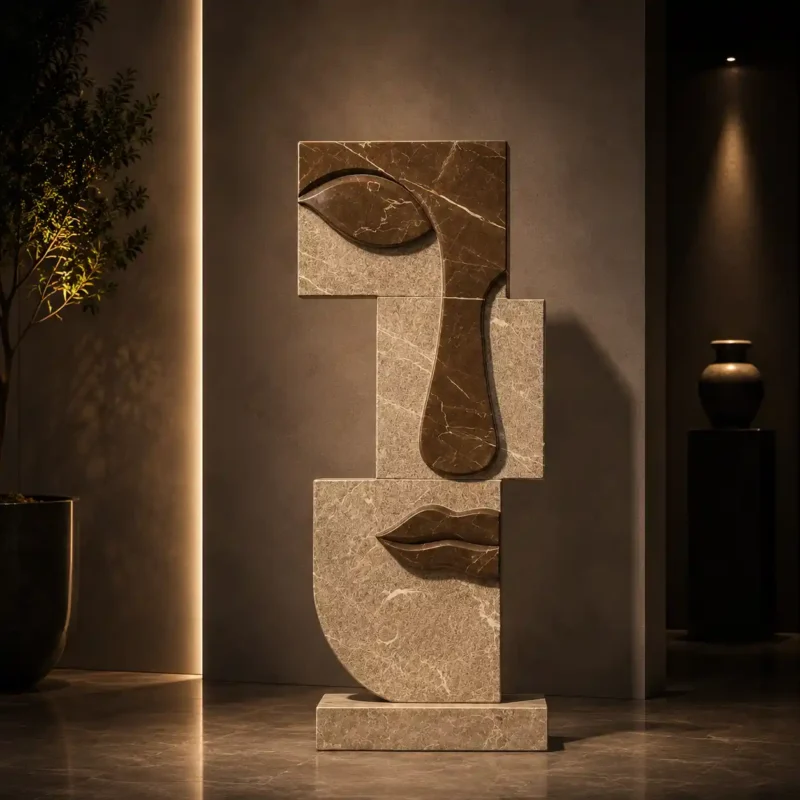 Monolithic Face Marble Sculpture
