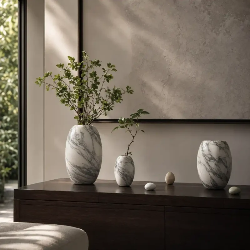Carrara Marble Decorative Planter Set