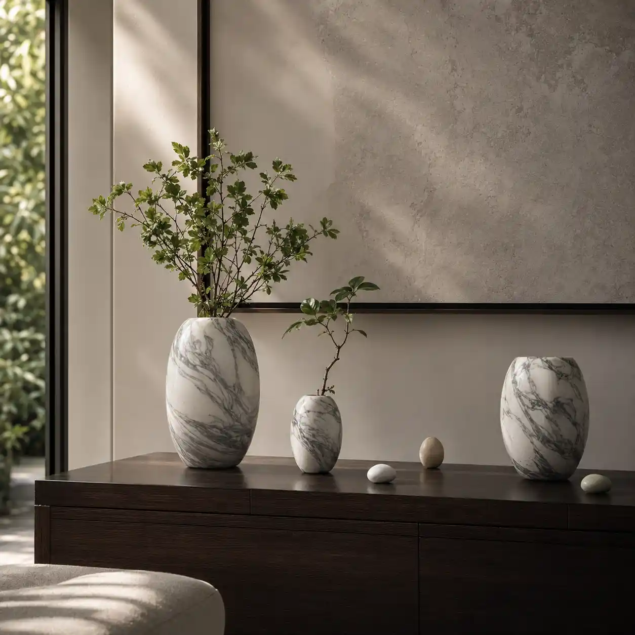 Carrara Marble Decorative Planter Set