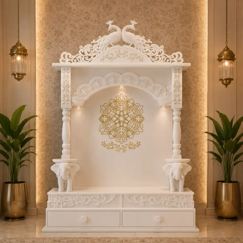 Mayur Elegance Vietnam White Marble Mandir