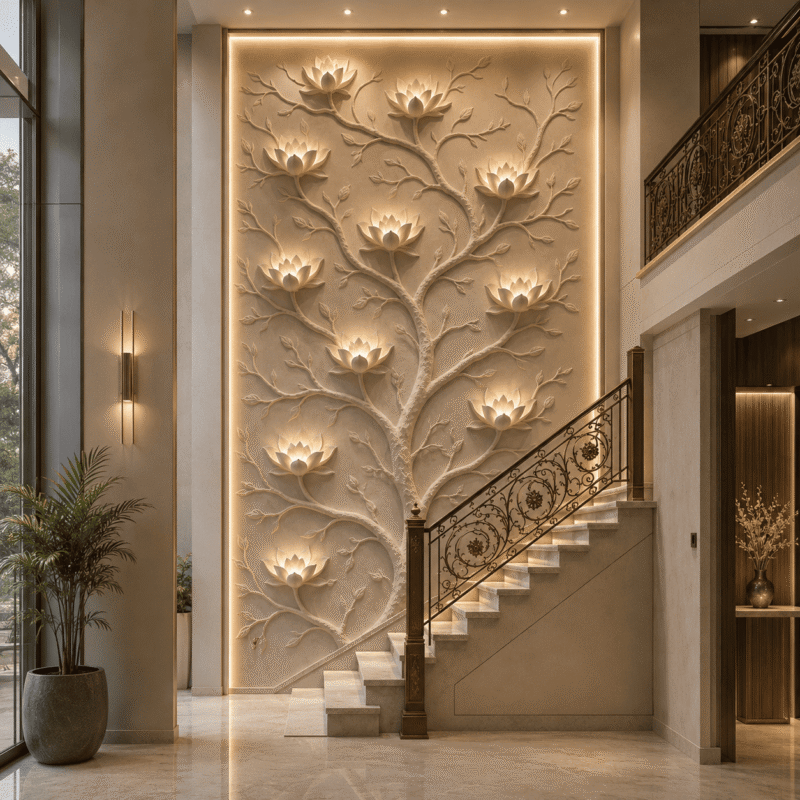 Blooming Lotus Marble Wall Panel