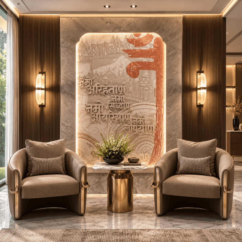 Navkar Mantra CNC Carved Marble Wall Panel