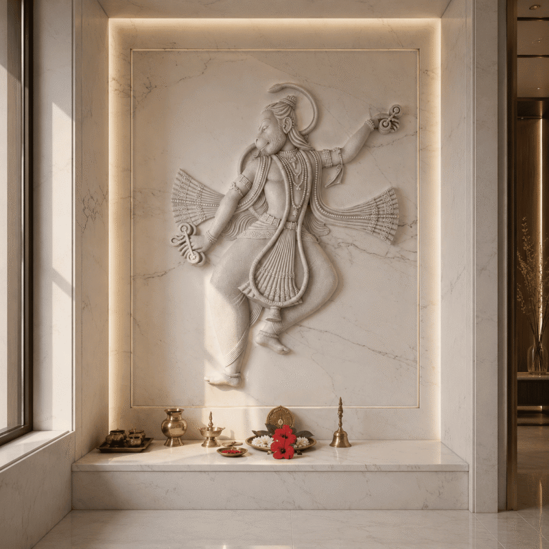 Divine Hanuman CNC Carved Marble Wall Panel