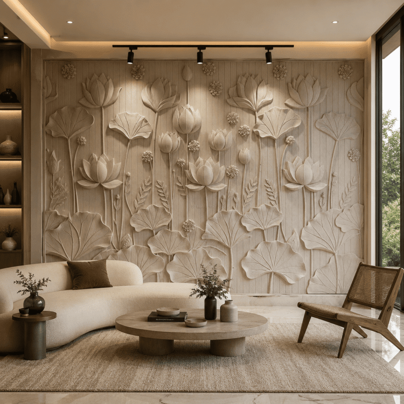 Sacred Lotus Marble Wall Panel