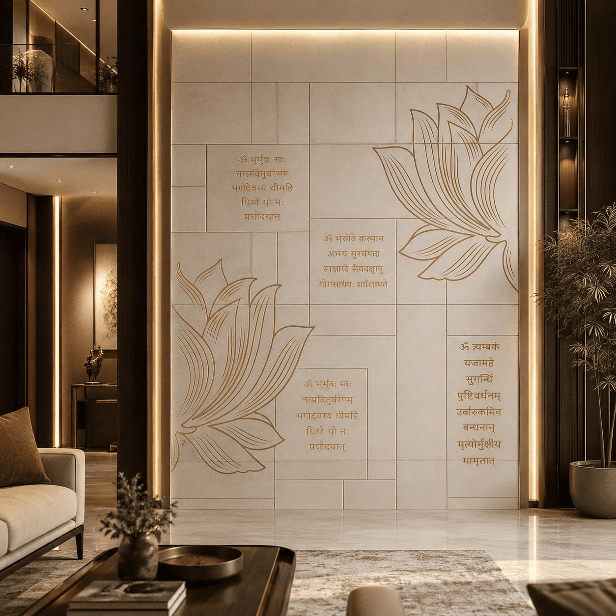Sacred Lotus CNC Marble Wall Panel
