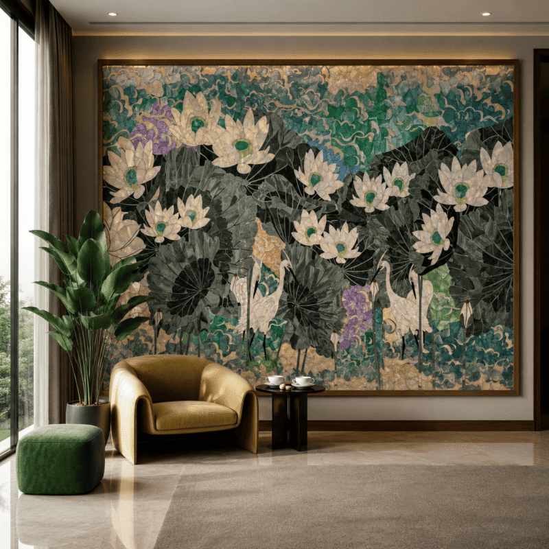Lotus Heritage Stone Inlay Wall Mural