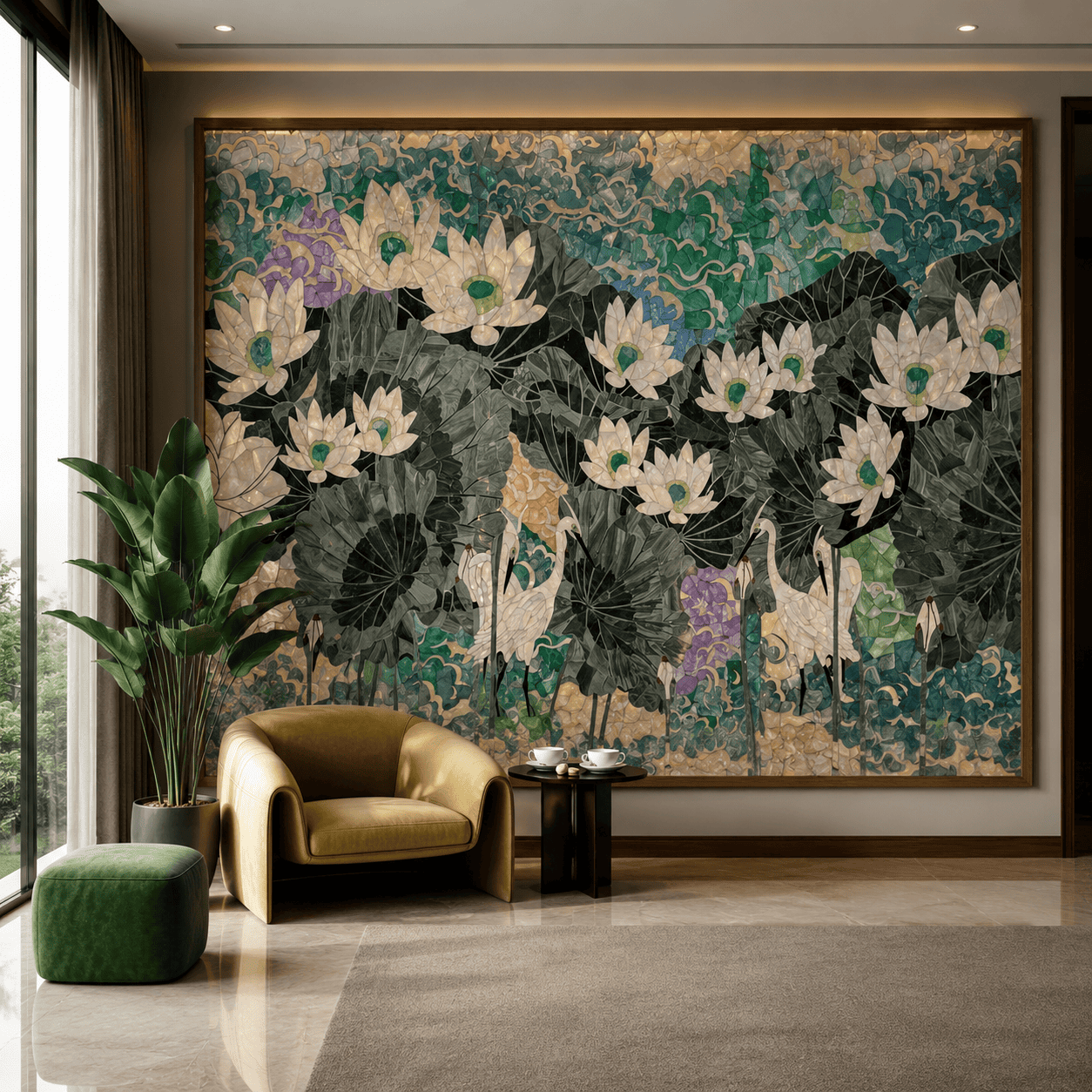 Lotus Heritage Stone Inlay Wall Mural