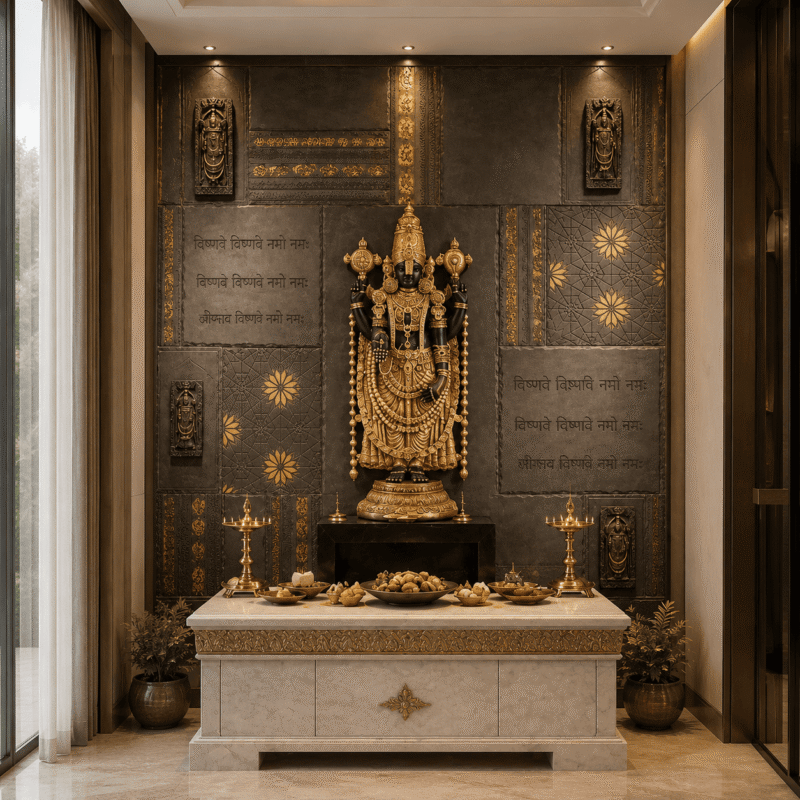 Sacred Vishnu CNC Marble Temple Feature Wall