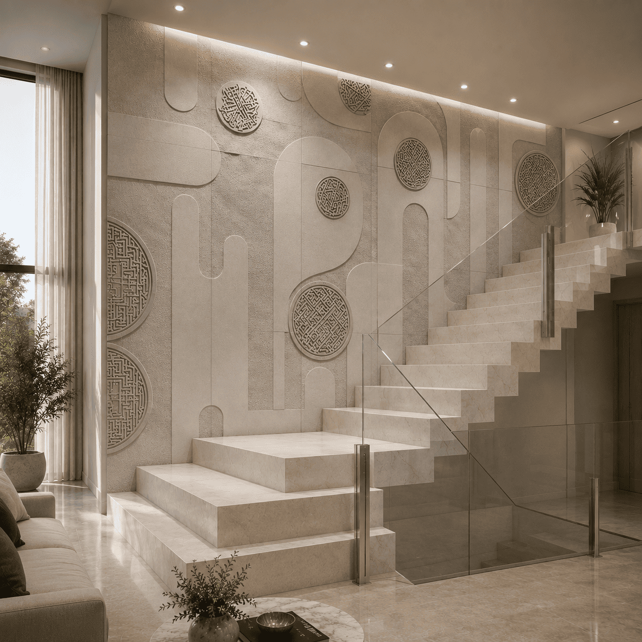 Contemporary Geometric Marble Feature Wall