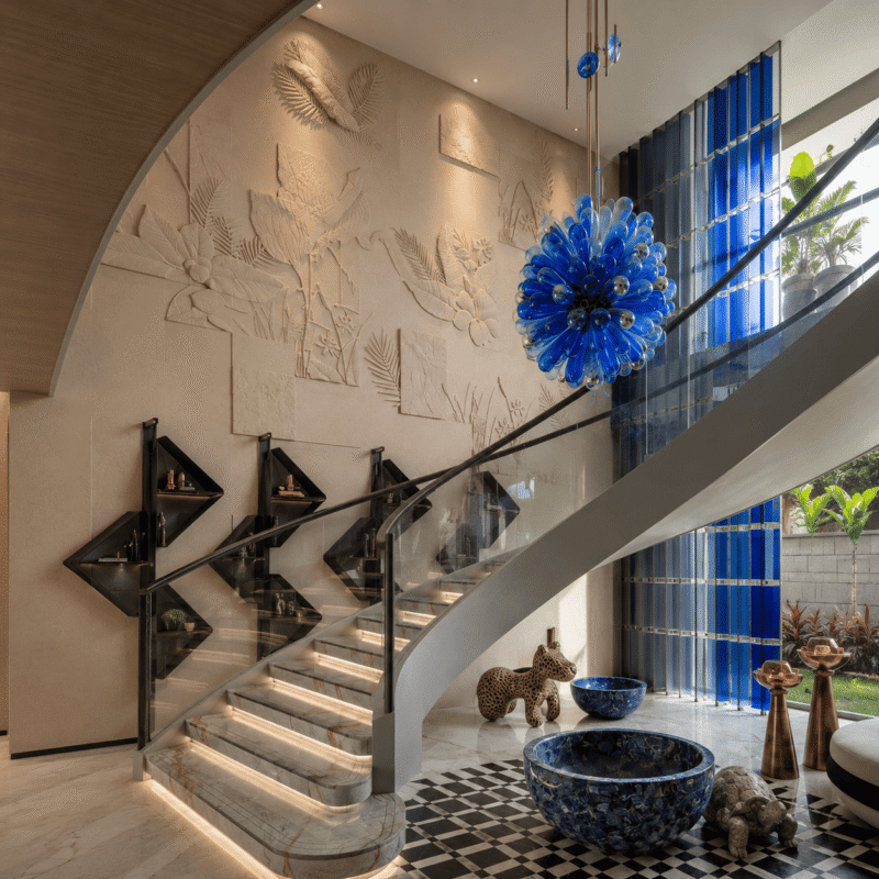 Botanical Harmony Marble Staircase Wall Panel