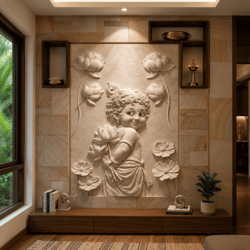 Bal Krishna CNC Carved Marble Wall Panel