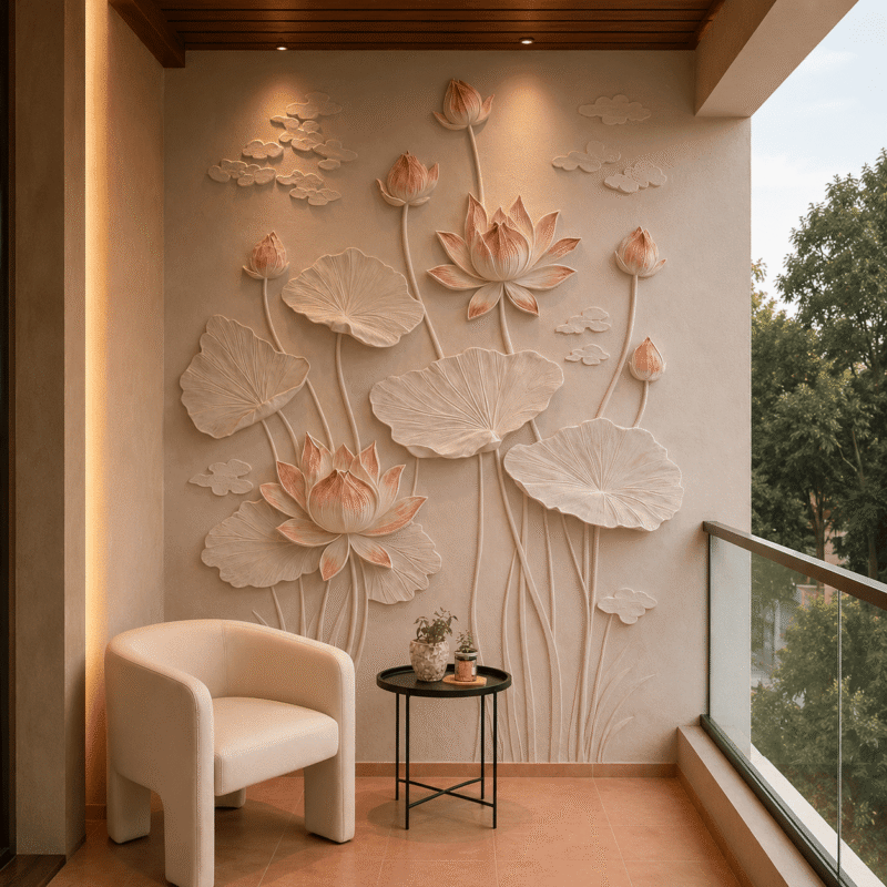 Lotus Bloom CNC Carved Marble Wall Panel