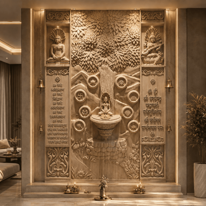 Kalpavriksha Jain CNC Carved Marble Wall Panel