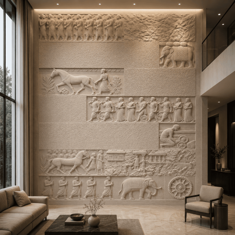Heritage Procession CNC Carved Marble Wall Panel