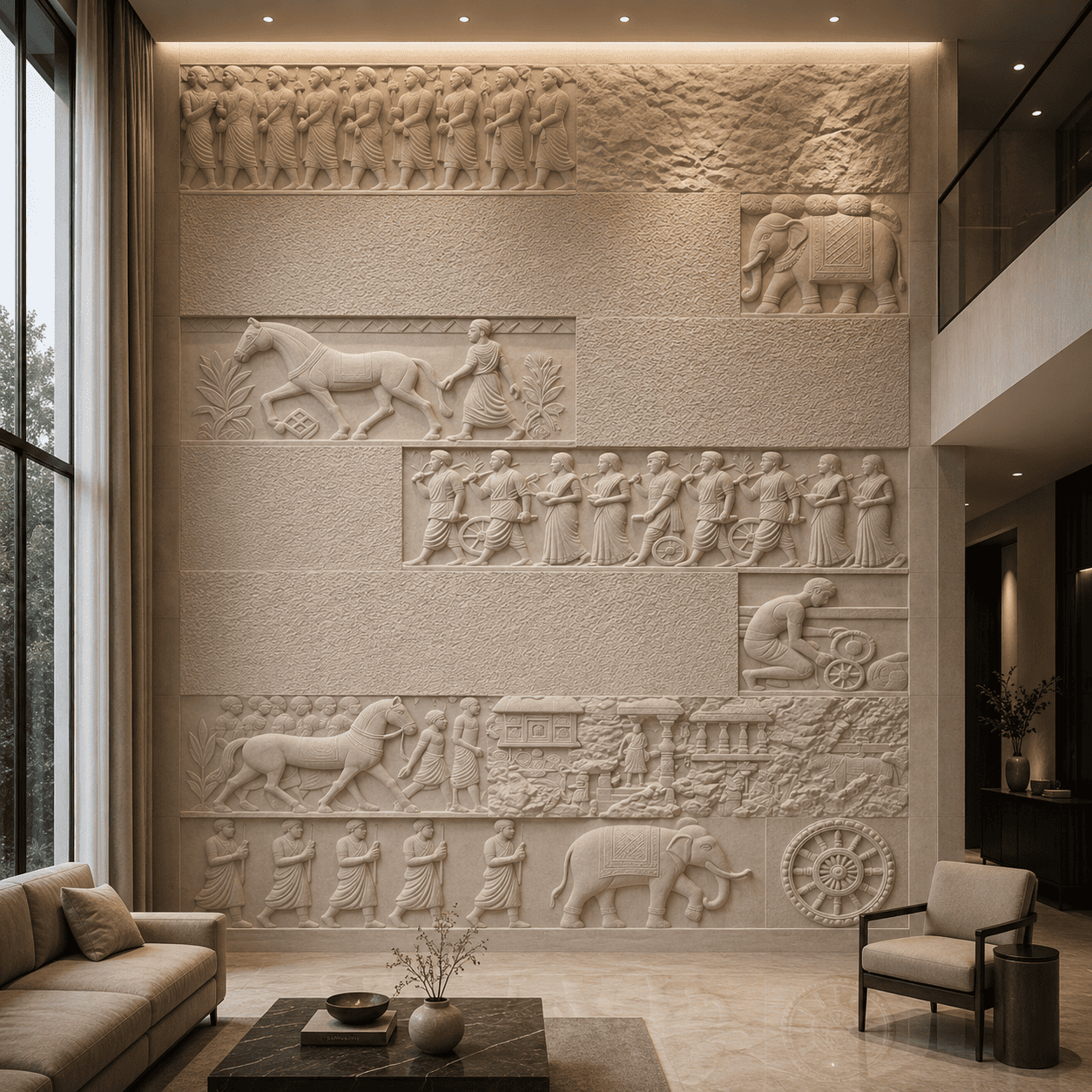 Heritage Procession CNC Carved Marble Wall Panel