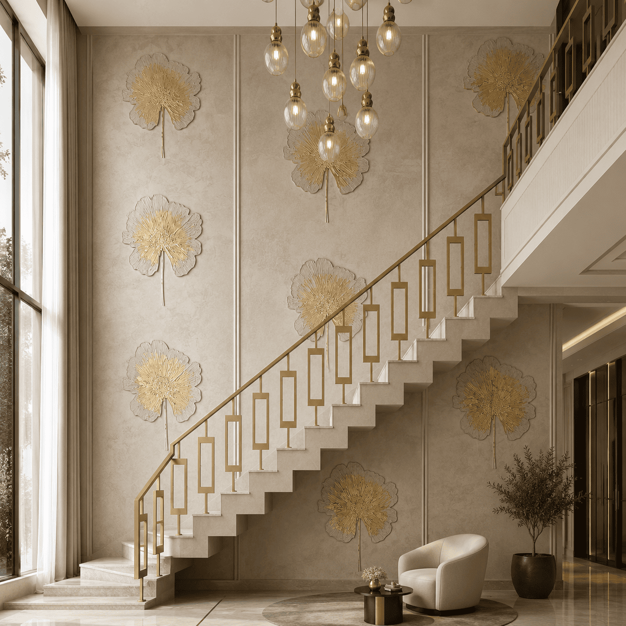 Golden Bloom Marble Wall Panel